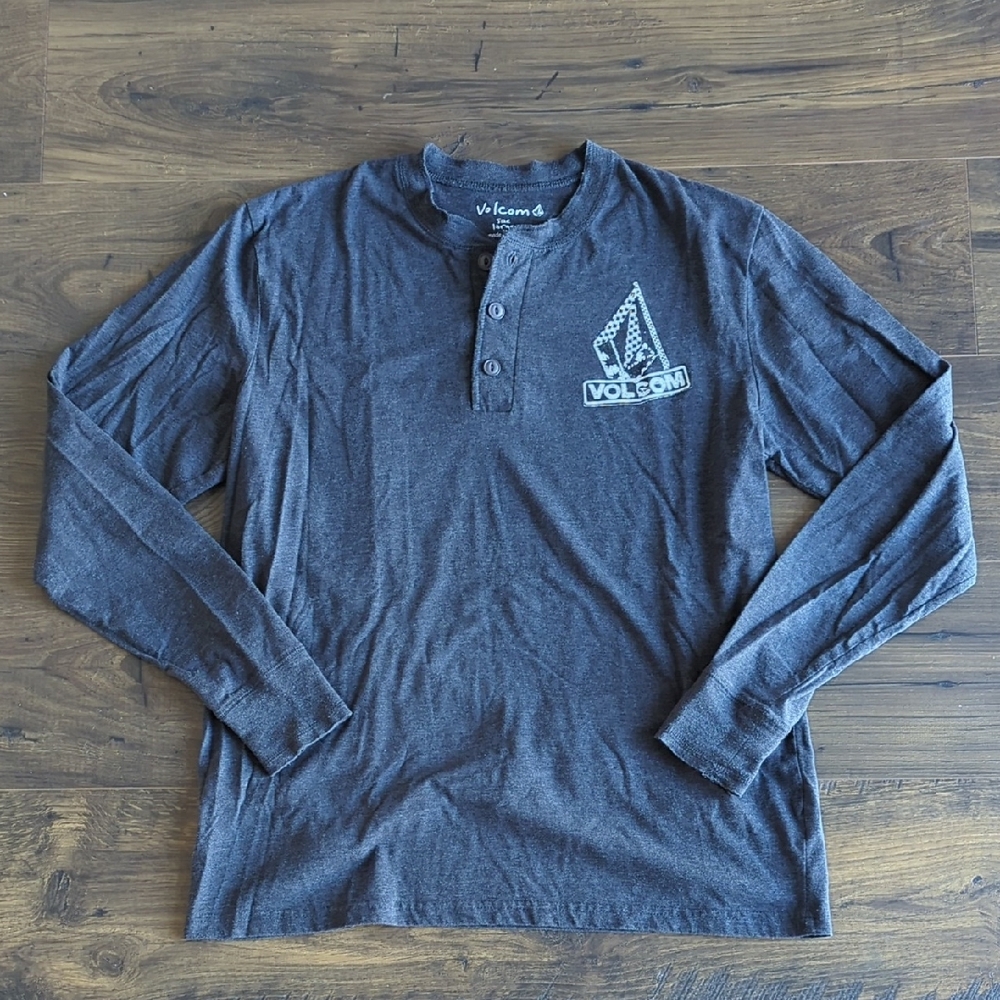 Volcom Men's Charcoal Long Sleeve Henley Shirt